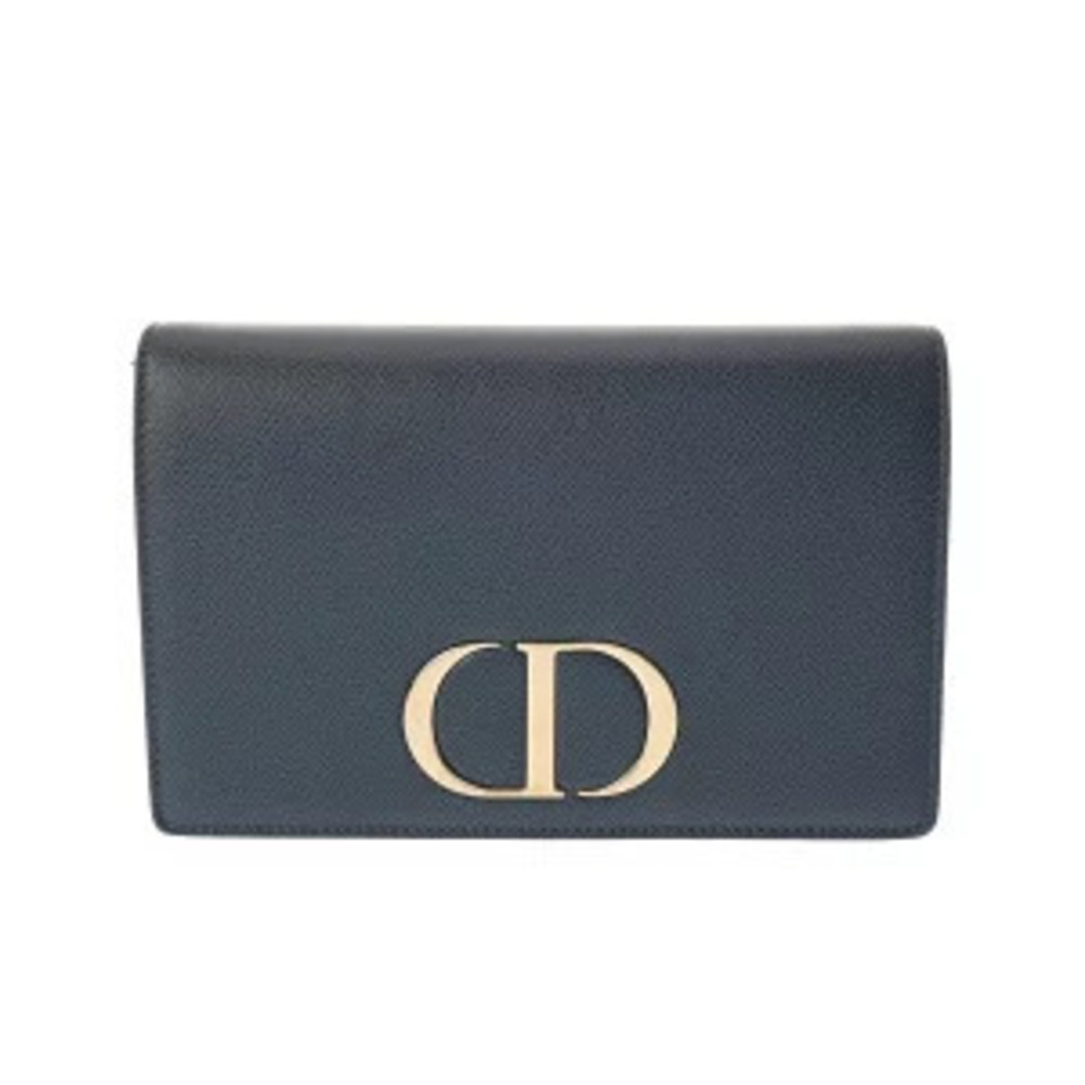 Christian Dior Pouch Clutch Navy Blue Grained Calfskin Shoulder Bag